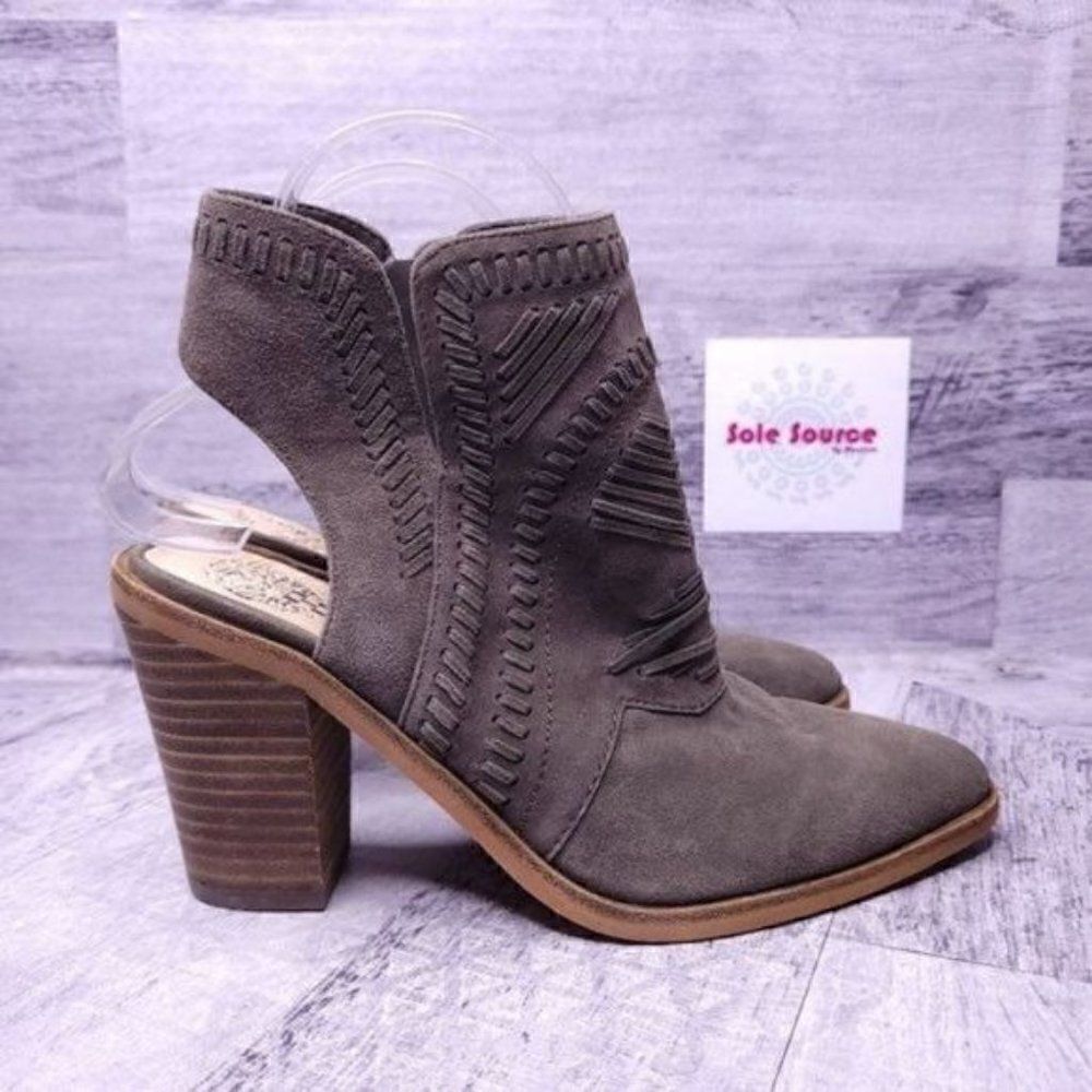 Vince Camuto Binks Suede Open Heeled Bootie in Tornado Green Women's sz 6.5